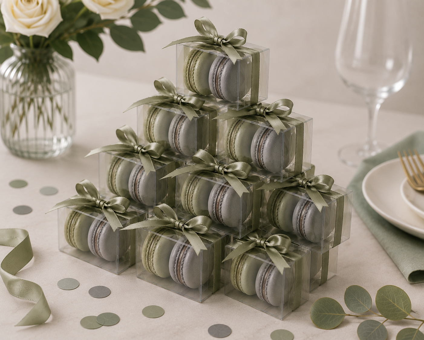 Personalized 2 Macaron Party Favor Clear Box.