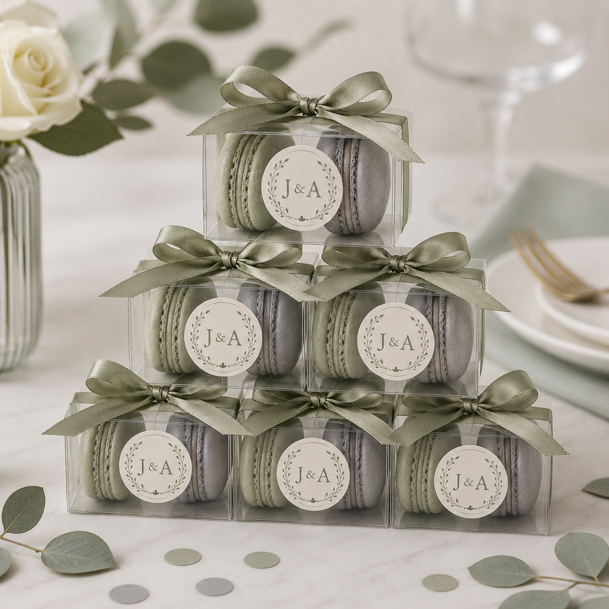 Personalized 2 Macaron Party Favor Clear Box.