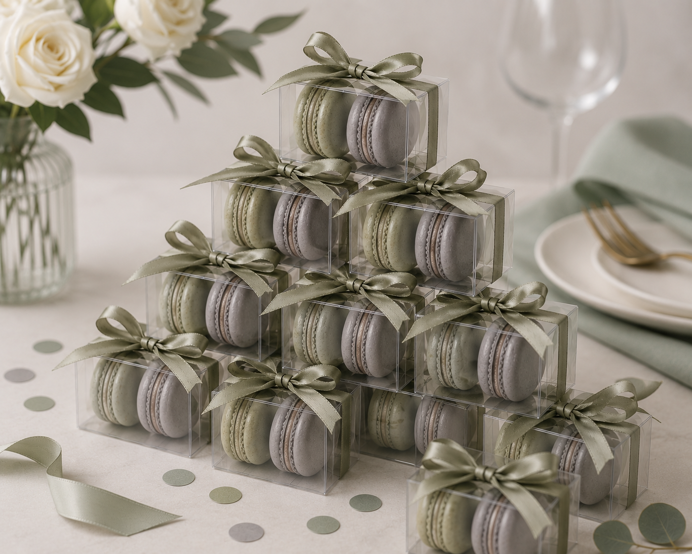 Personalized 2 Macaron Party Favor Clear Box.