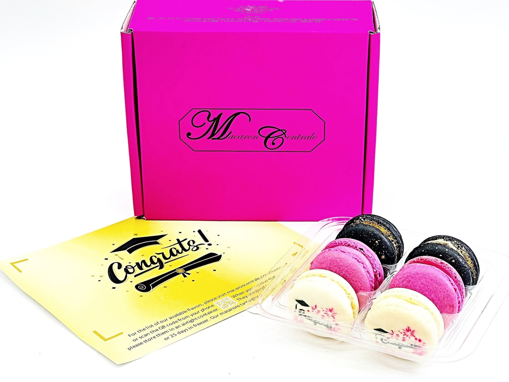 Congrats French Macaron Box (Black / Pink)| Available in 6 & 12 Pack - Macaron CentraleBlackberry6 Pack