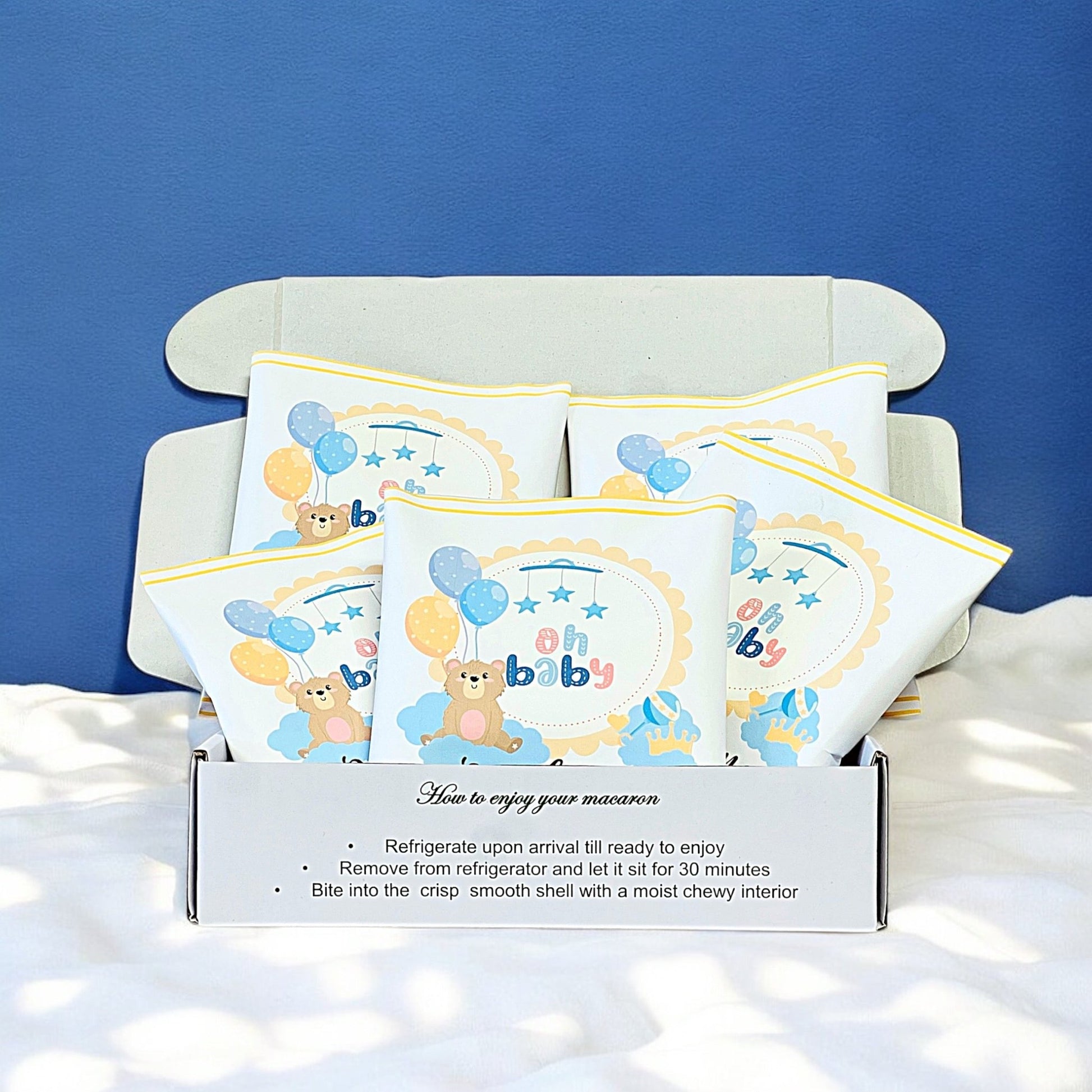 Custom Baby Shower Macaron Pouch – Personalized Macaron Favors with Editable Design, Flavor, and Color Options - Macaron CentraleWedding Favor6 Pouches (12 Macarons)