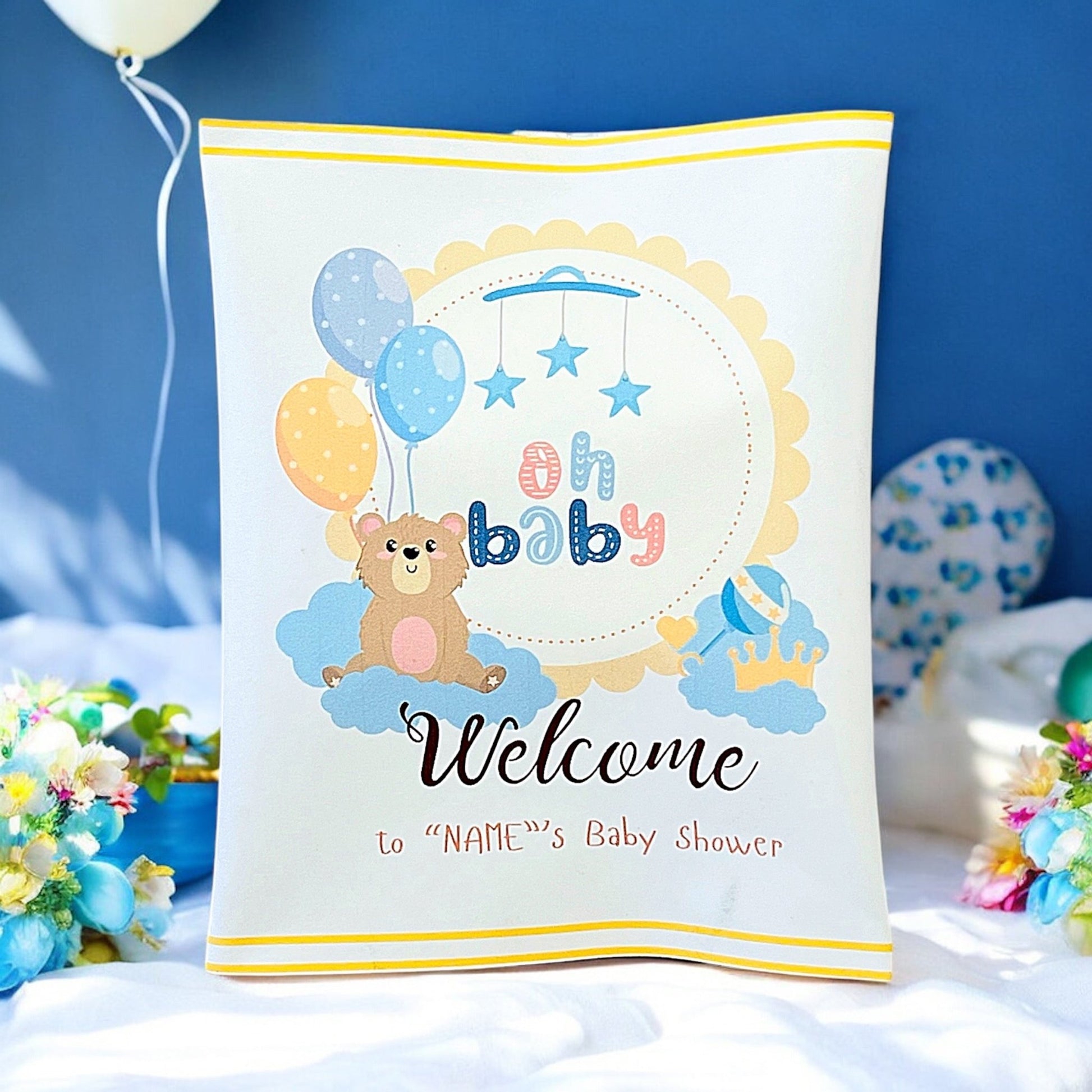 Custom Baby Shower Macaron Pouch – Personalized Macaron Favors with Editable Design, Flavor, and Color Options - Macaron CentraleWedding Favor6 Pouches (12 Macarons)
