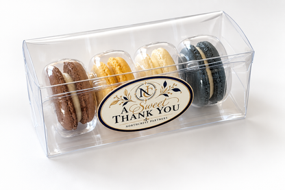 Personalized Corporate Macaron Favors 4 Pack | Custom Logo Business Gifts | Employee Appreciation & Client Thank You Gifts