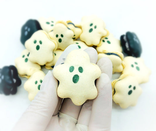 Dark Chocolate Buttercream Ghost Macarons | Available in 6, 12 or 24 Pack - Macaron CentraleWhite6 Pack