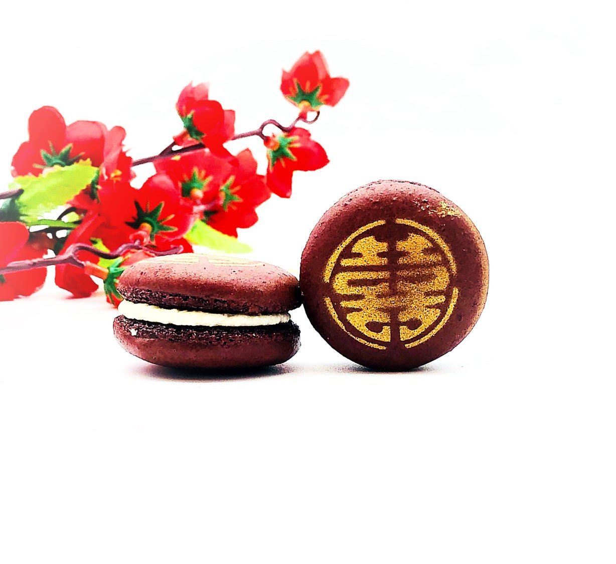 Double Happiness French Macaron Cookies | Available in 6, 12 & 24 Pack | Perfect addition to your wedding reception. - Macaron Centrale4 packDouble Happiness 1