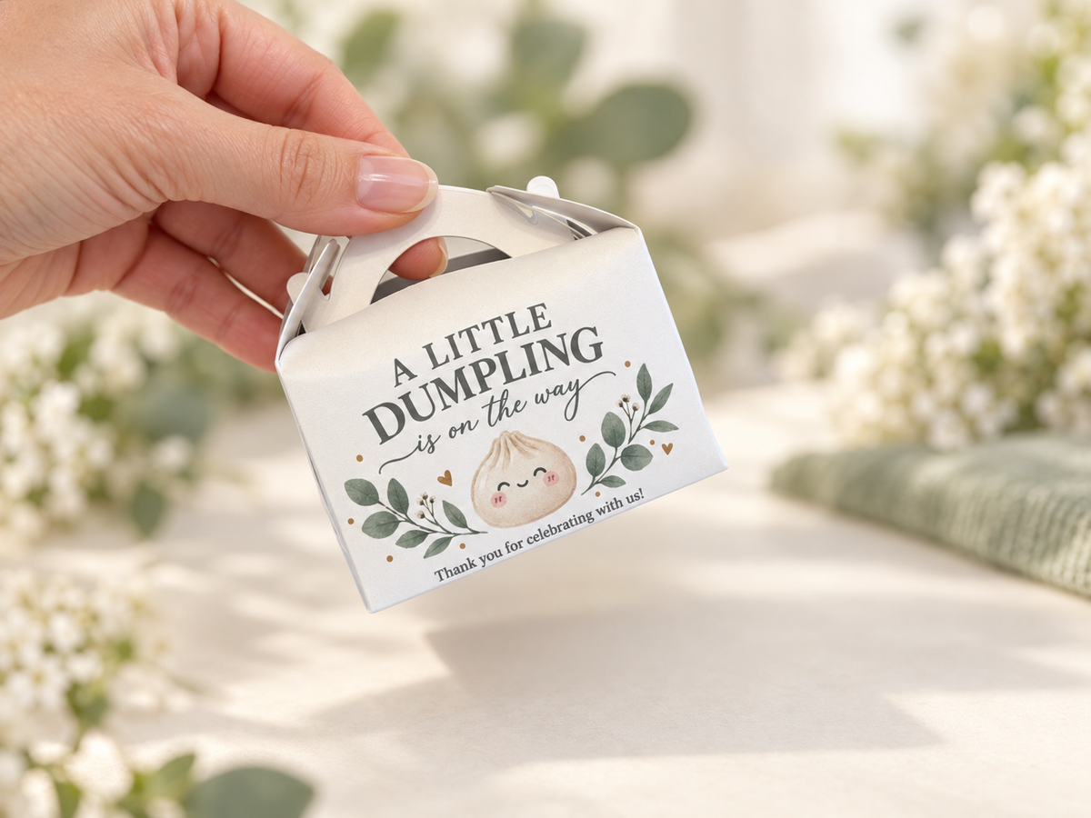 A Little Dumpling Is on the Way Macaron Favor, Personalized Baby Shower Favor Box, Two Macaron Party Favor, Gender Neutral Baby Shower