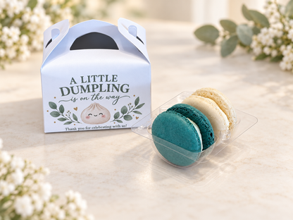 A Little Dumpling Is on the Way Macaron Favor, Personalized Baby Shower Favor Box, Two Macaron Party Favor, Gender Neutral Baby Shower