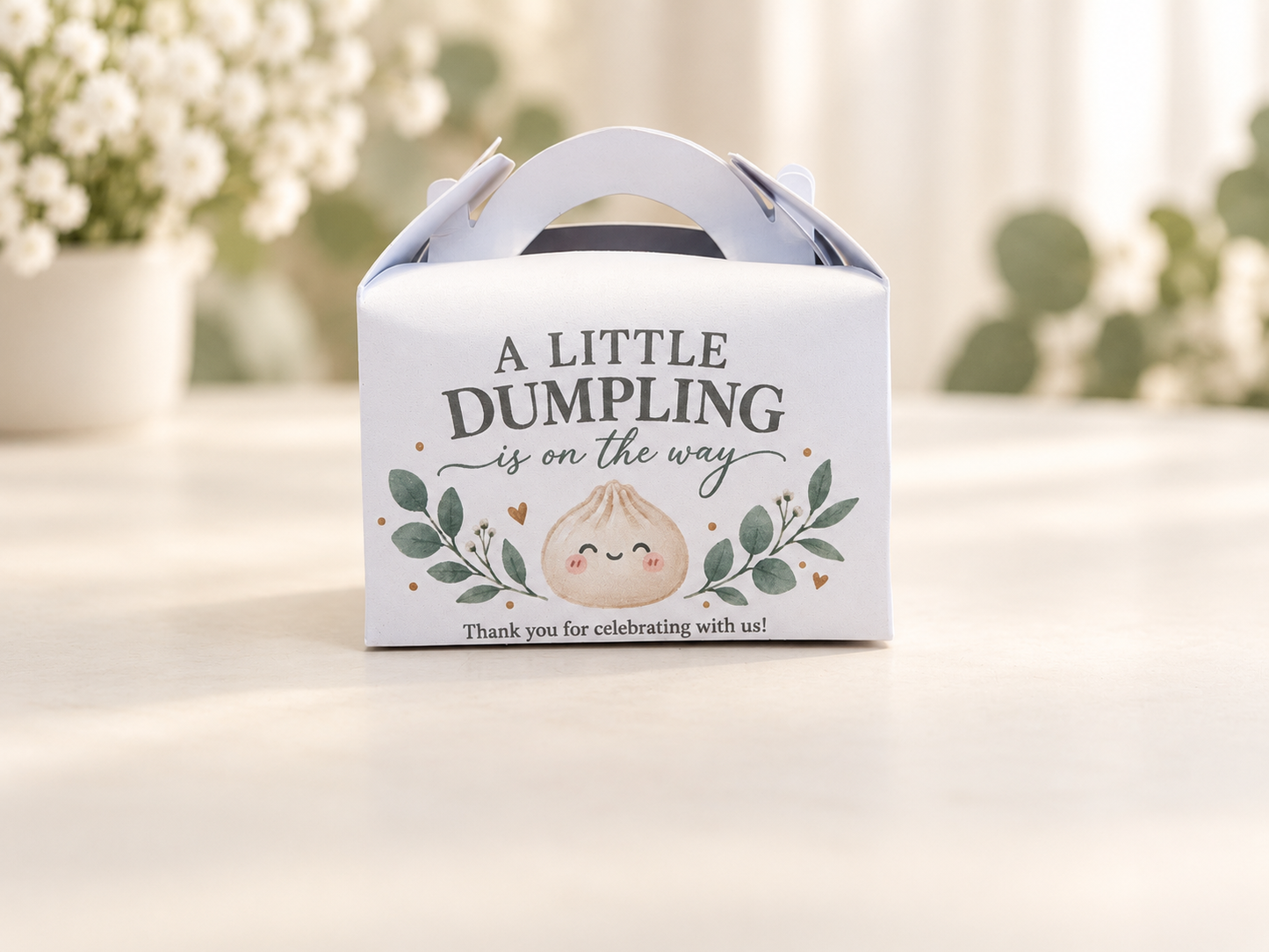 A Little Dumpling Is on the Way Macaron Favor, Personalized Baby Shower Favor Box, Two Macaron Party Favor, Gender Neutral Baby Shower
