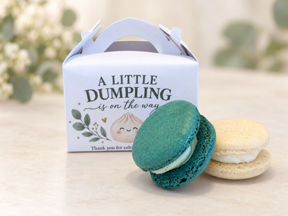 A Little Dumpling Is on the Way Macaron Favor, Personalized Baby Shower Favor Box, Two Macaron Party Favor, Gender Neutral Baby Shower