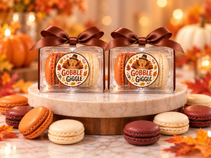 Gobble & Giggle Thanksgiving Macaron Favors | Personalized 2-Pack Turkey Party Gifts