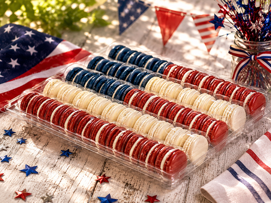 50 Pack Assorted French Macaron, The American Flag | Red, Navy Blue & White