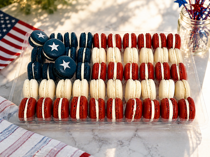 50 Pack Assorted French Macaron, The American Flag | Red, Navy Blue & White