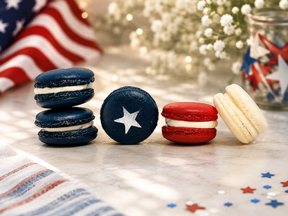 50 Pack Assorted French Macaron, The American Flag | Red, Navy Blue & White