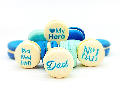 French Macaron Gift Set for Dad | 12 Pack Assortment Vanilla, Blueberry and Blue Caramel - Macaron Centrale