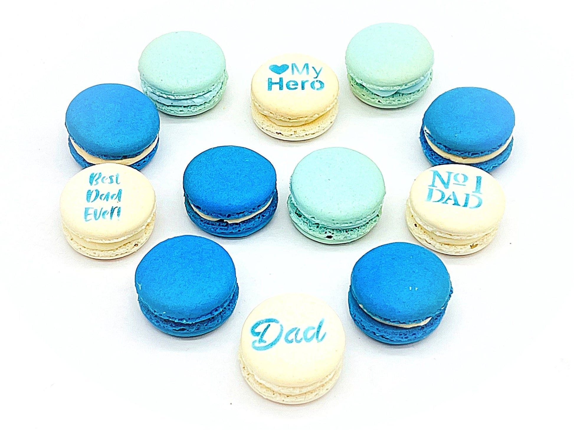 French Macaron Gift Set for Dad | 12 Pack Assortment Vanilla, Blueberry and Blue Caramel - Macaron Centrale
