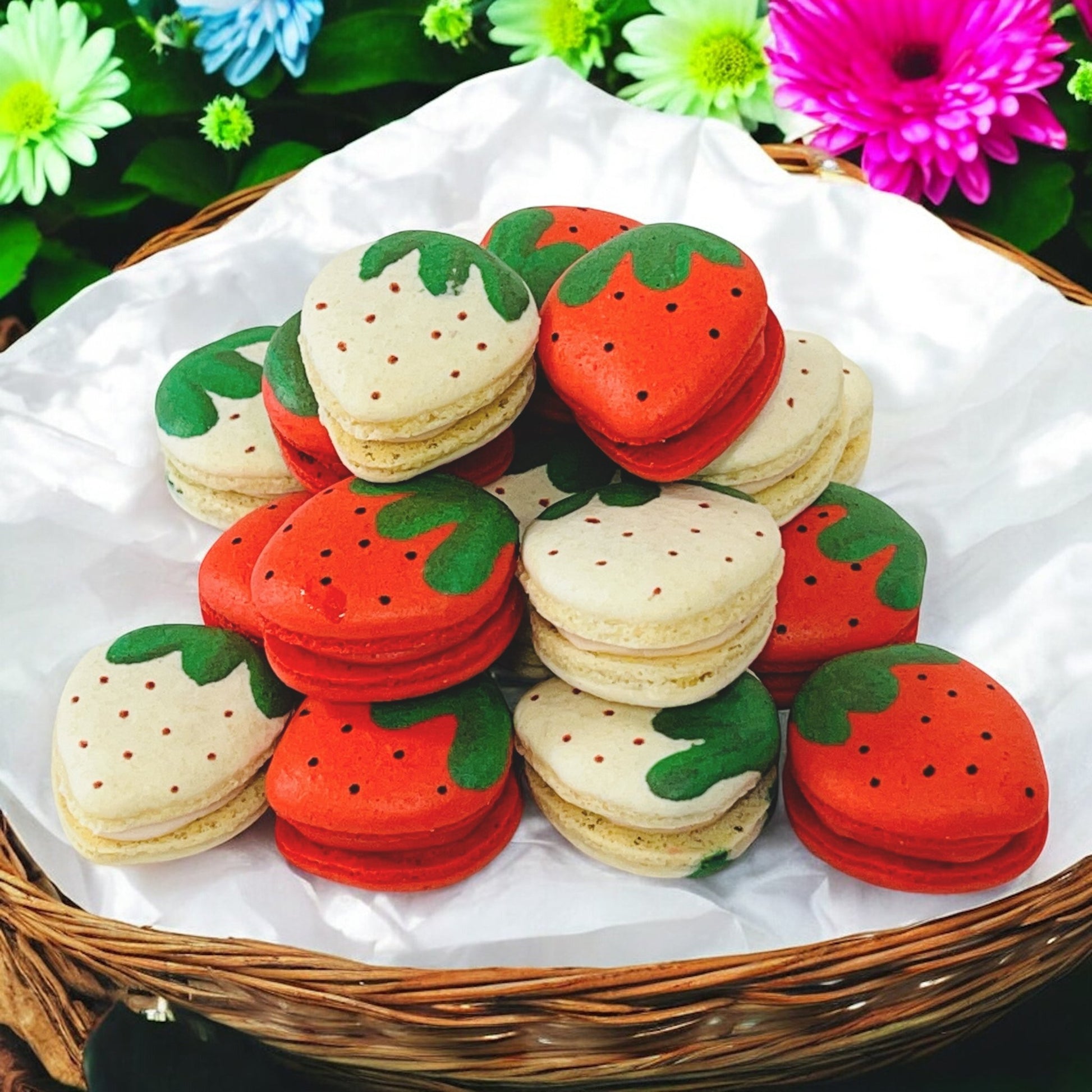 French Macarons in Strawberry Design, Gift - Ready Treats - Macaron CentraleClassic12 Pack