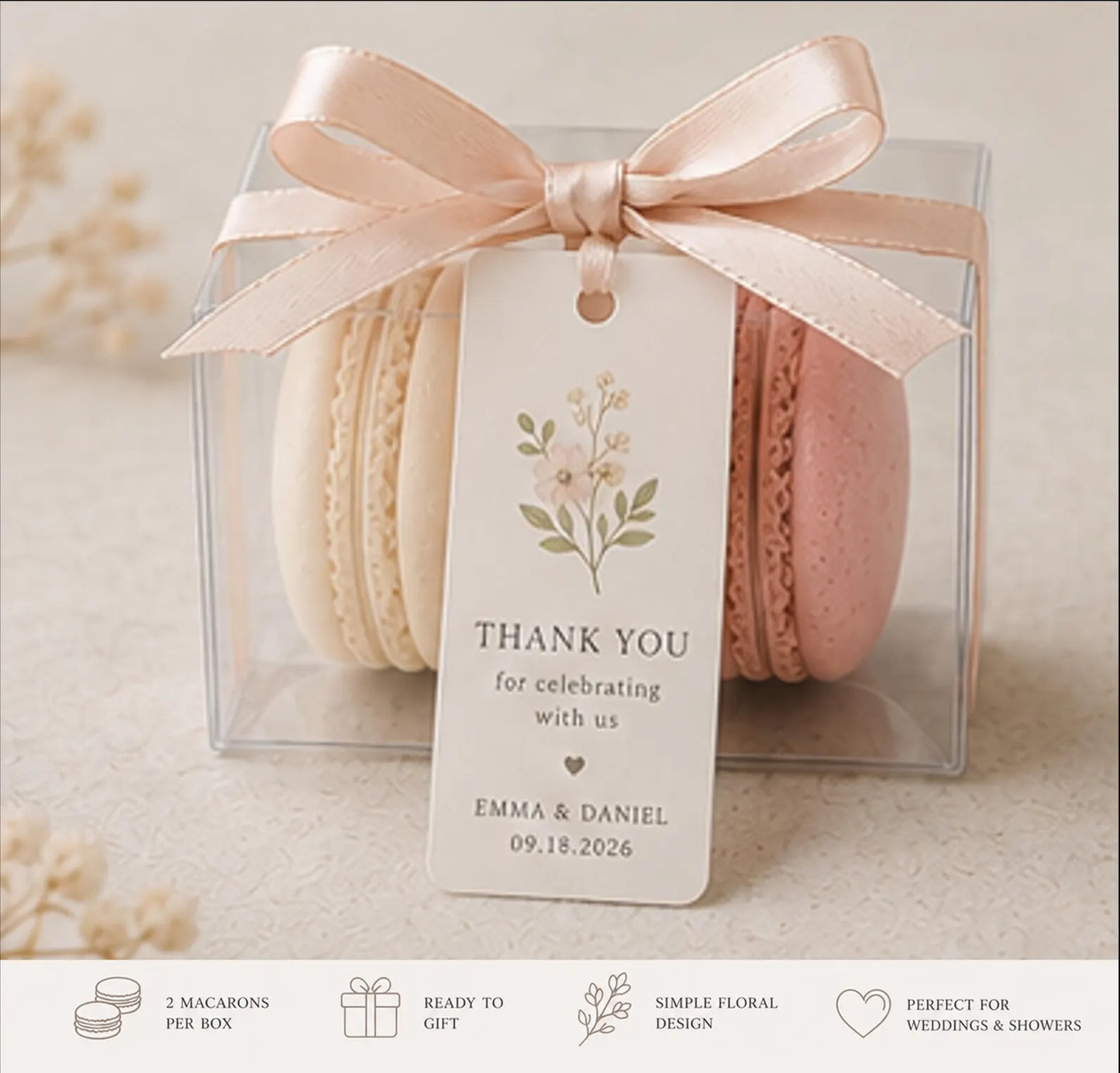 Blush Bloom 2 Pack Wedding Favor Macarons