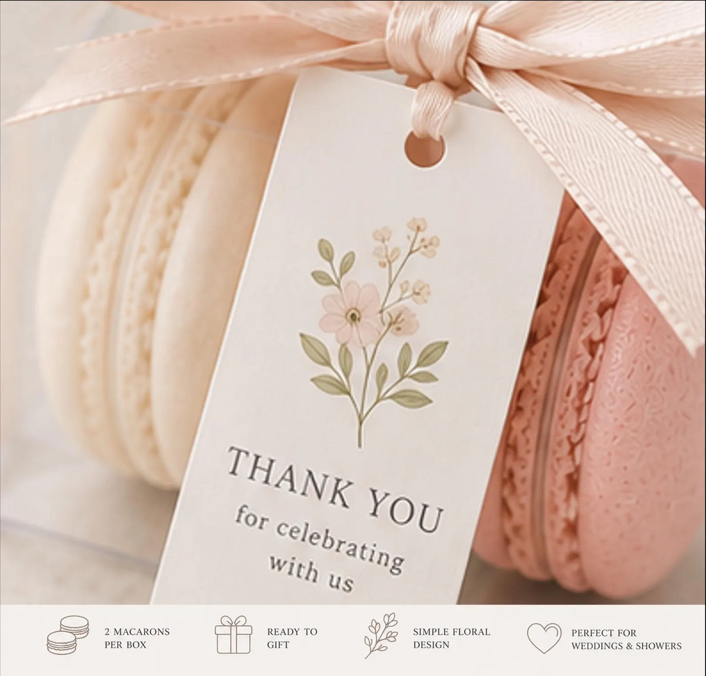 Blush Bloom 2 Pack Wedding Favor Macarons
