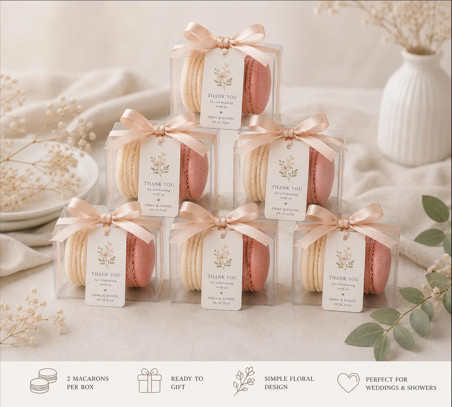 Blush Bloom 2 Pack Wedding Favor Macarons