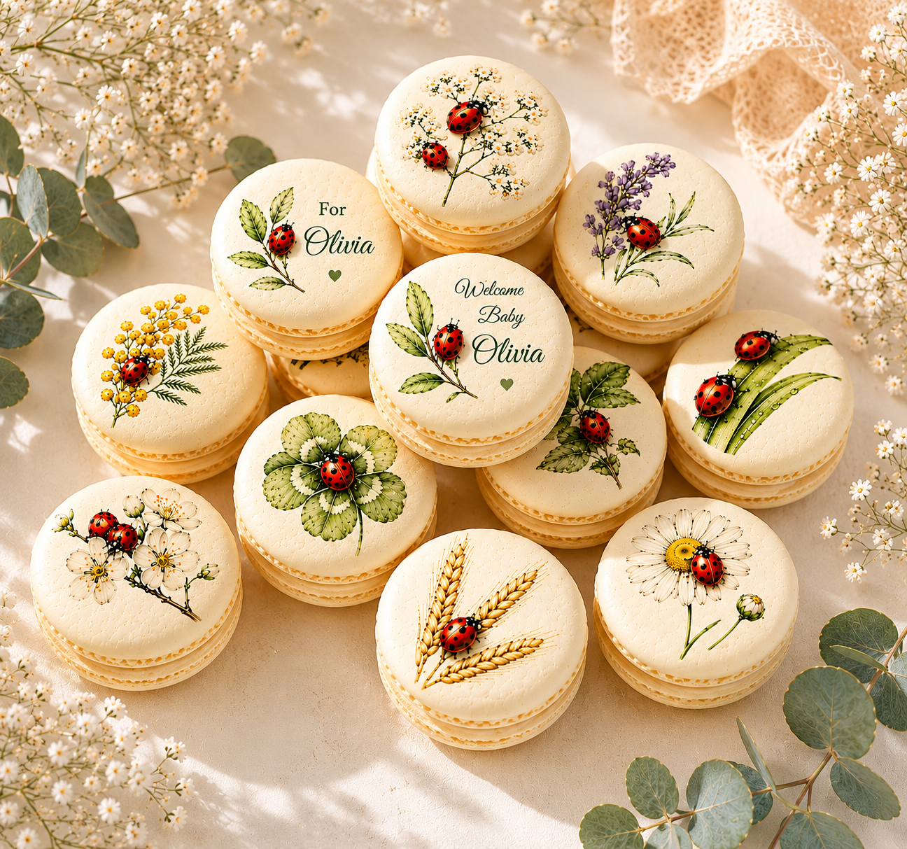 Ladybug Garden Baby Shower Macaron Set