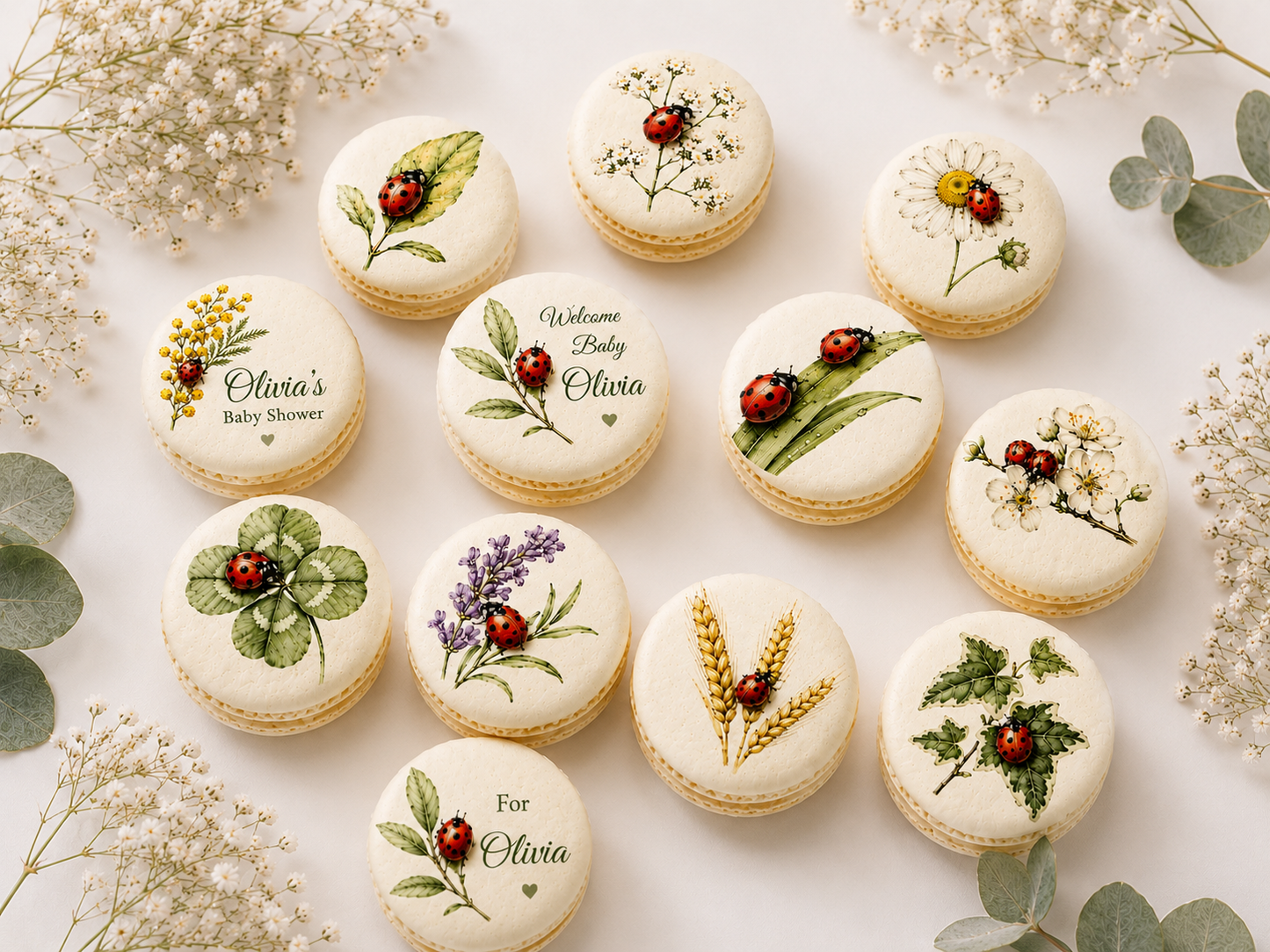 Ladybug Garden Baby Shower Macaron Set