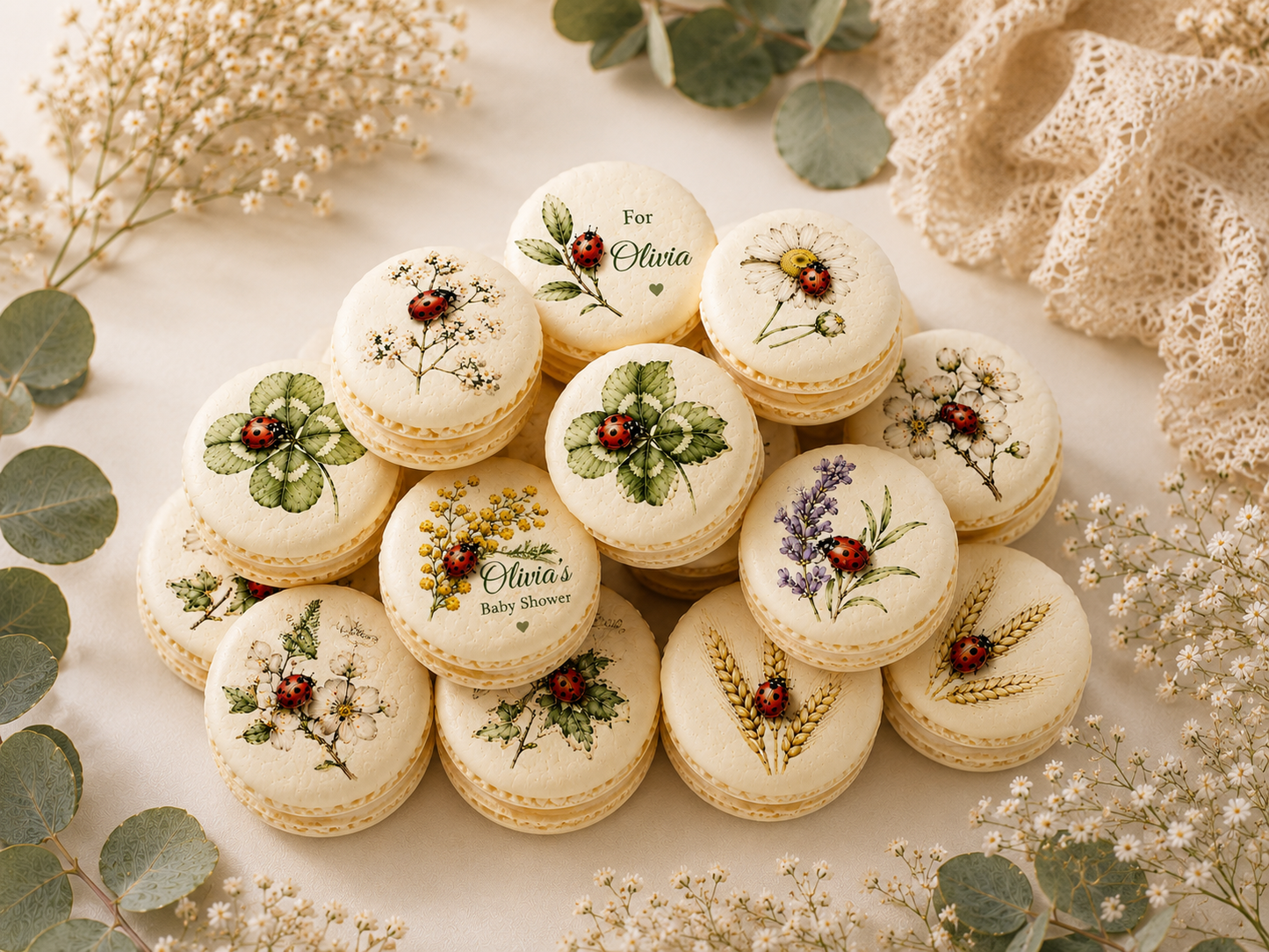 Ladybug Garden Baby Shower Macaron Set