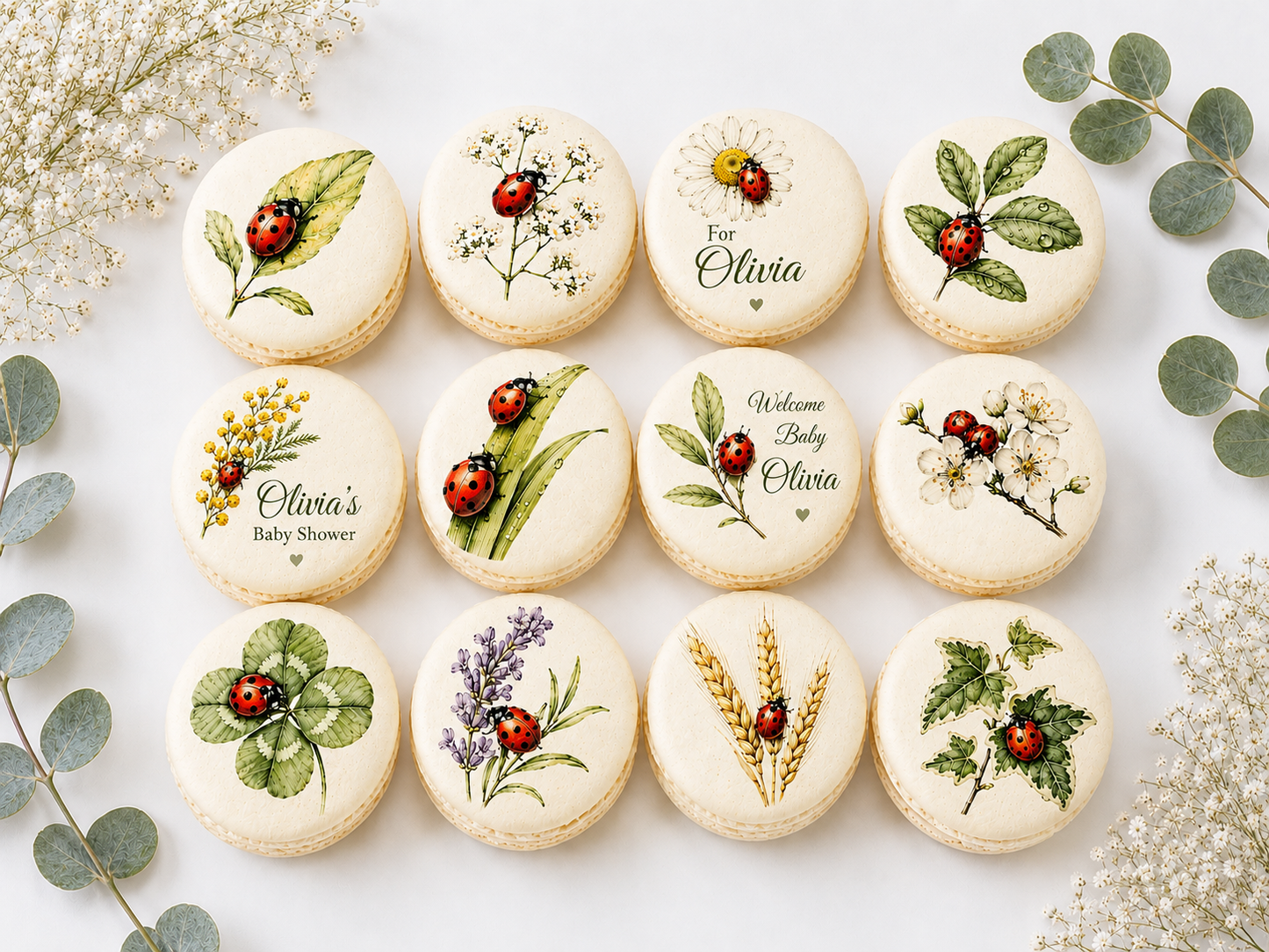 Ladybug Garden Baby Shower Macaron Set