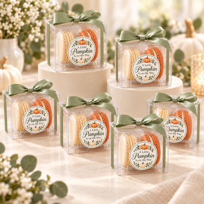 Little Pumpkin Baby Shower Macaron Favors, Personalized 2-Macaron Gift Boxes