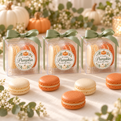 Little Pumpkin Baby Shower Macaron Favors, Personalized 2-Macaron Gift Boxes