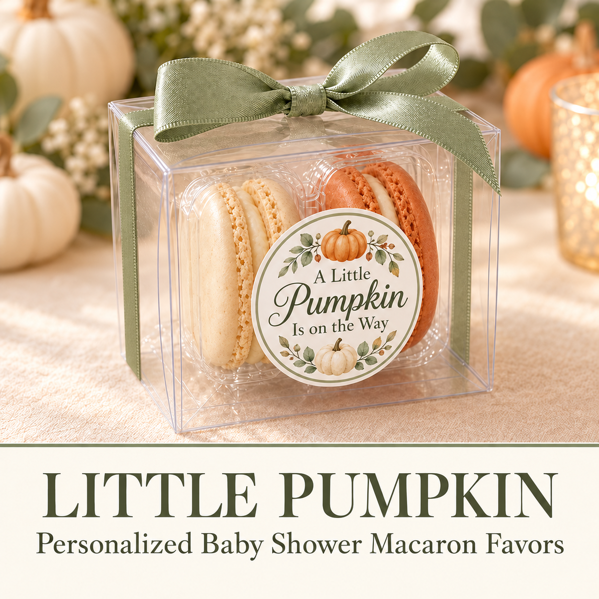 Little Pumpkin Baby Shower Macaron Favors, Personalized 2-Macaron Gift Boxes