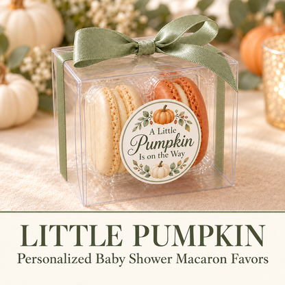 Little Pumpkin Baby Shower Macaron Favors, Personalized 2-Macaron Gift Boxes