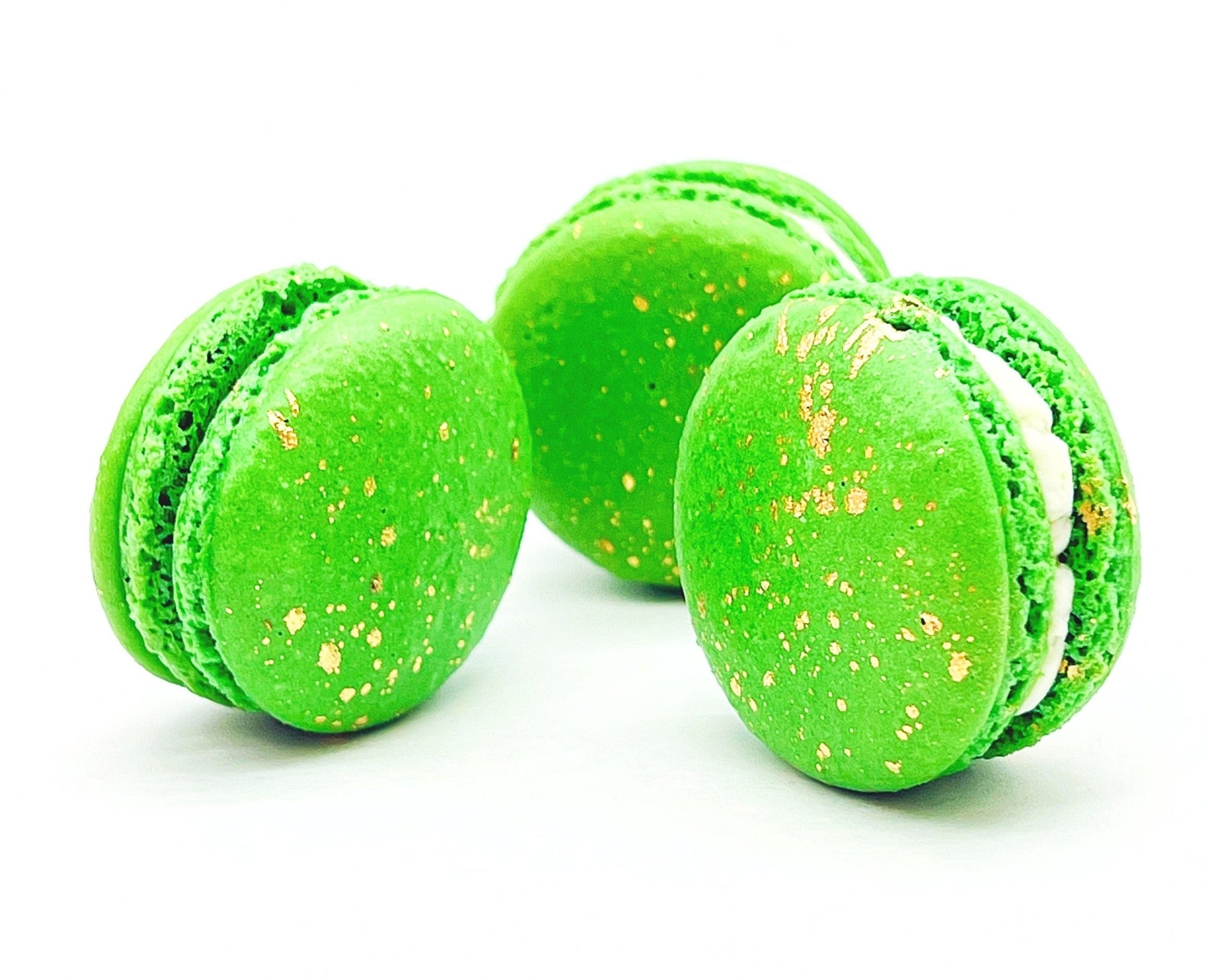 Luxe Mac | Leaf Green Macaron with Gold Splatter | Available in 6, 12 and 24 Pack - Macaron Centrale6 Pack