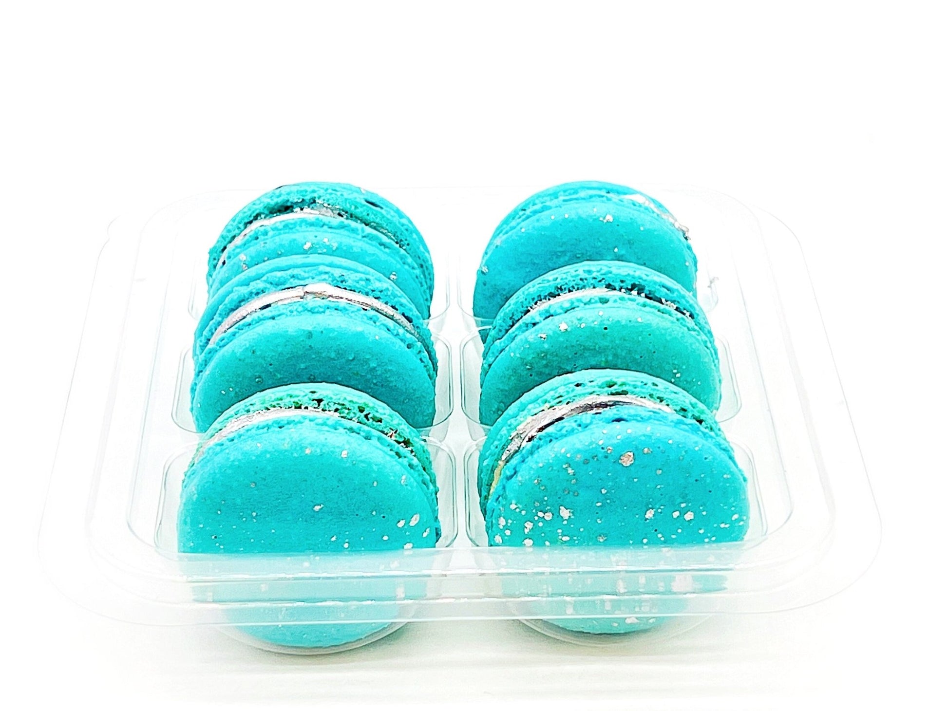 Luxe Mac | Sky Blue Macaron with Silver Splatter | Available in 6, 12 and 24 Pack - Macaron Centrale6 Pack