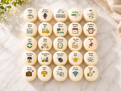Office Pun French Macarons | Funny Coworker Gift | 25 Adorable Office-Themed Macarons