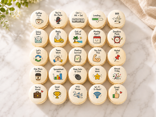 Office Pun French Macarons | Funny Coworker Gift | 25 Adorable Office-Themed Macarons