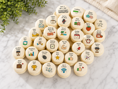 Office Pun French Macarons | Funny Coworker Gift | 25 Adorable Office-Themed Macarons