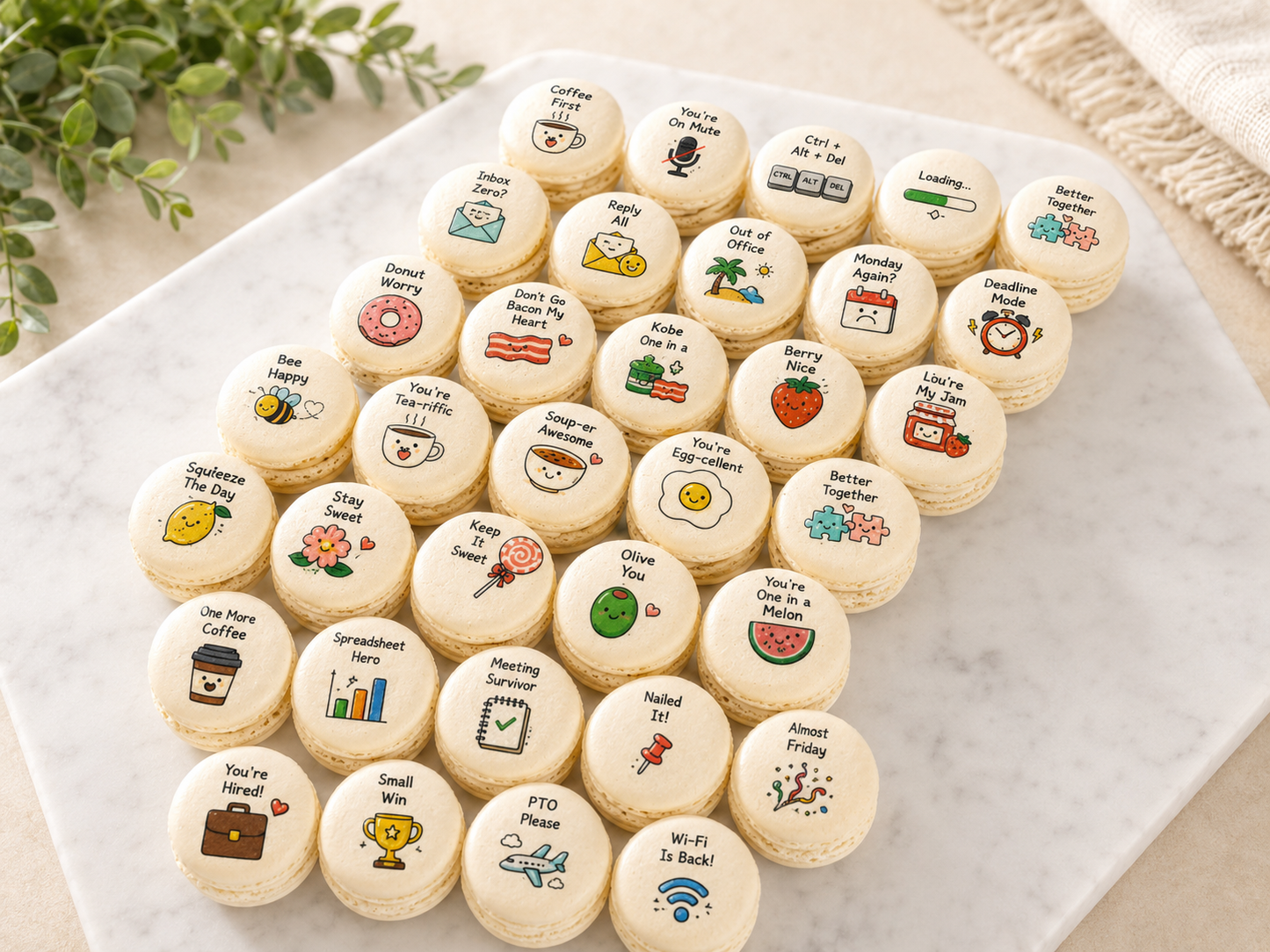 Office Pun French Macarons | Funny Coworker Gift | 25 Adorable Office-Themed Macarons