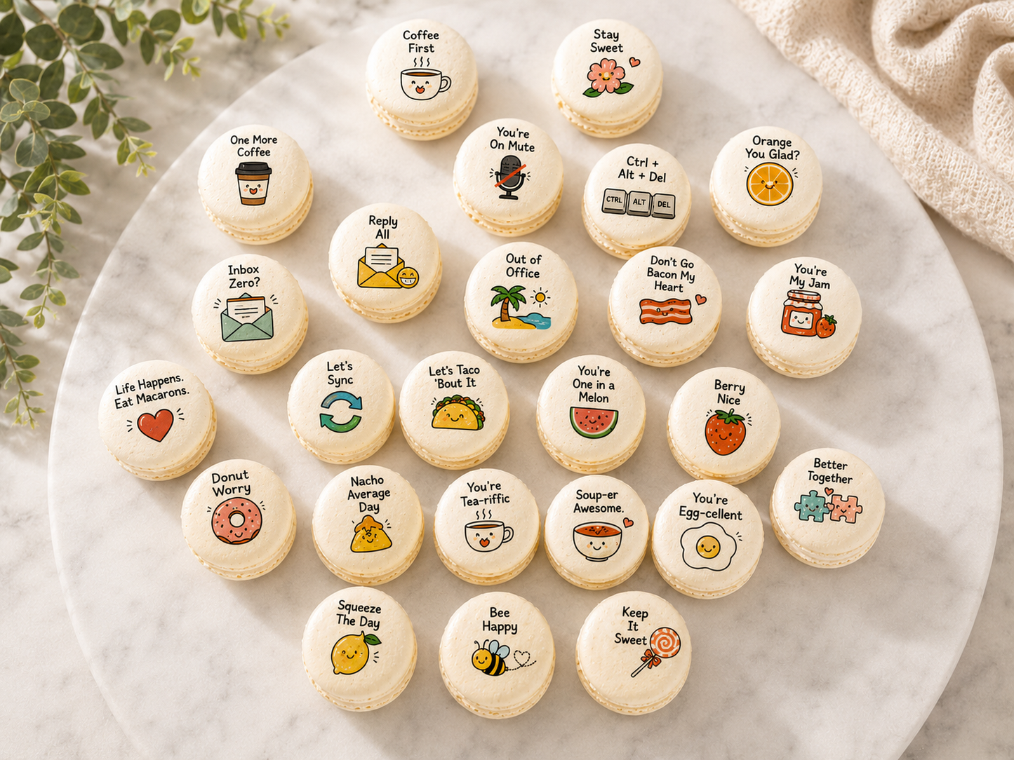 Office Pun French Macarons | Funny Coworker Gift | 25 Adorable Office-Themed Macarons