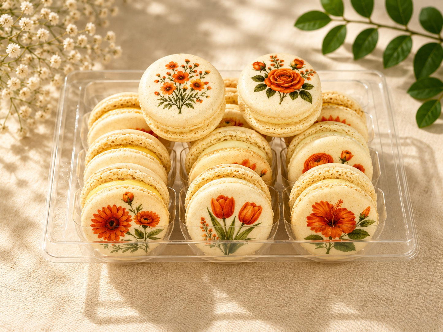 Orange Flower French Macaron Set