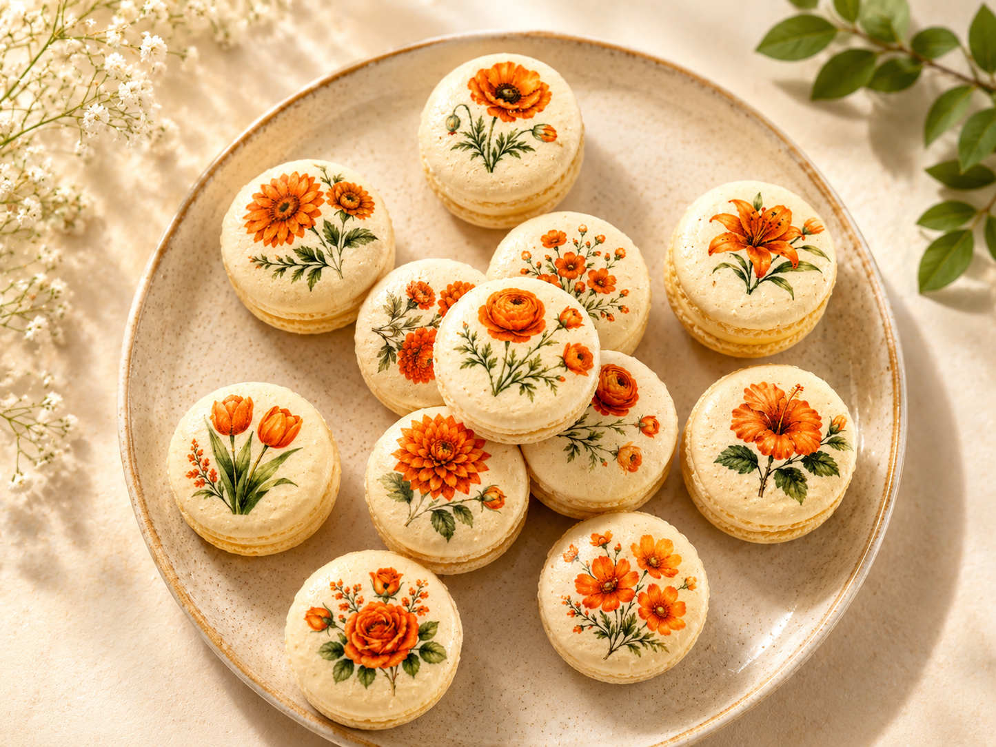 Orange Flower French Macaron Set