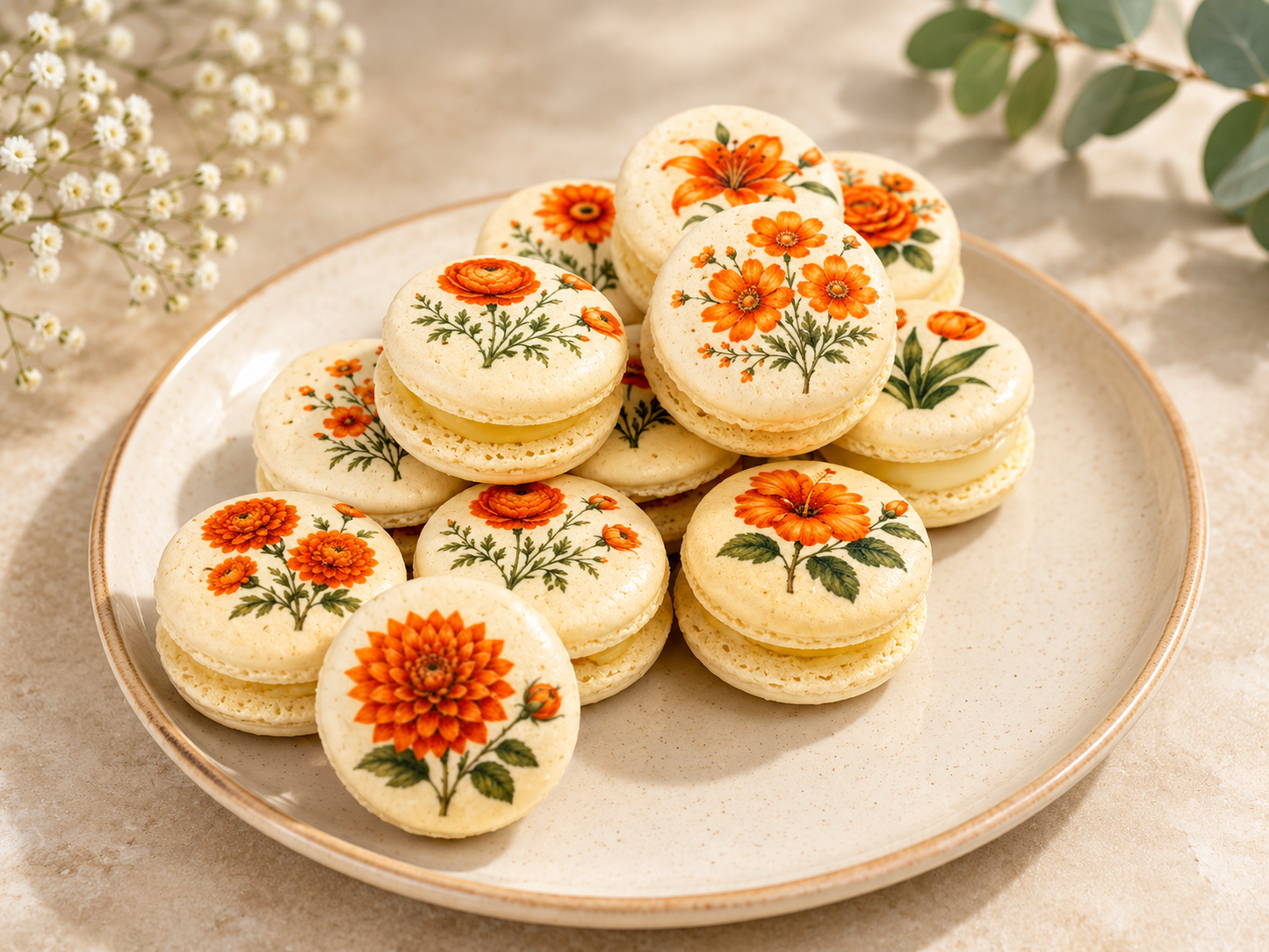 Orange Flower French Macaron Set