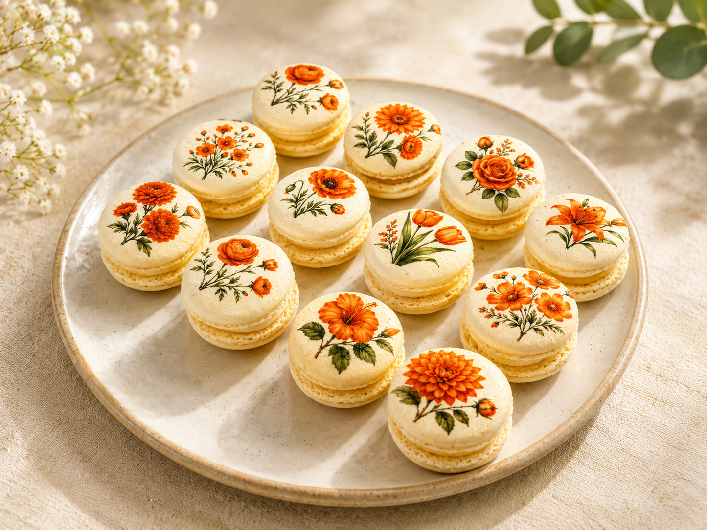 Orange Flower French Macaron Set