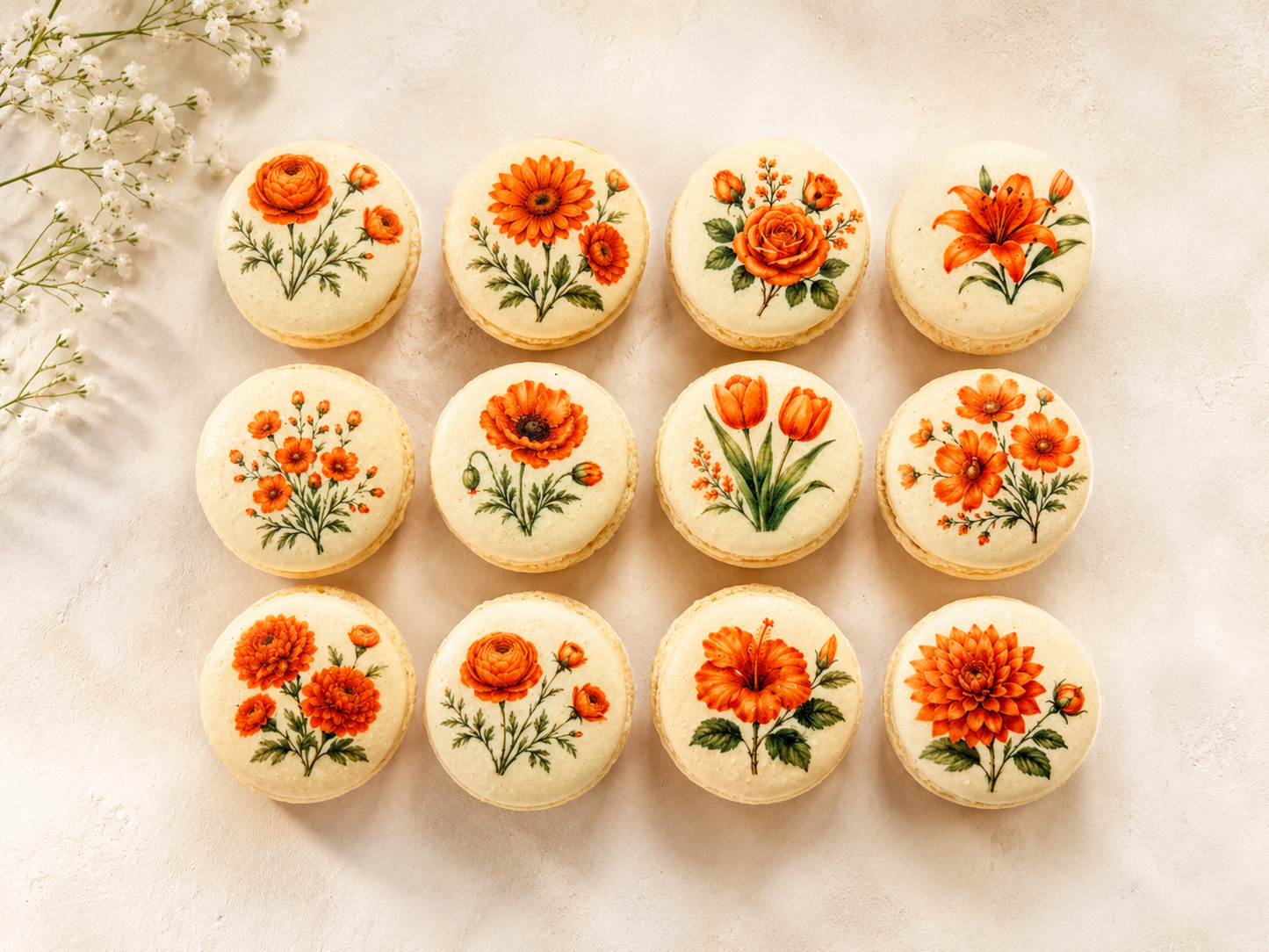 Orange Flower French Macaron Set