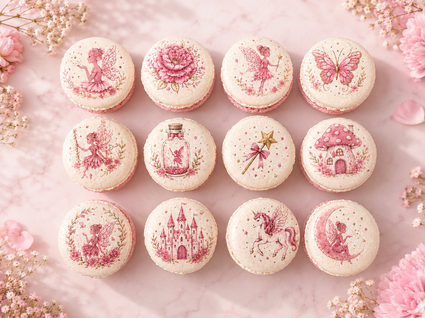 Pink Fairy Garden French Macarons