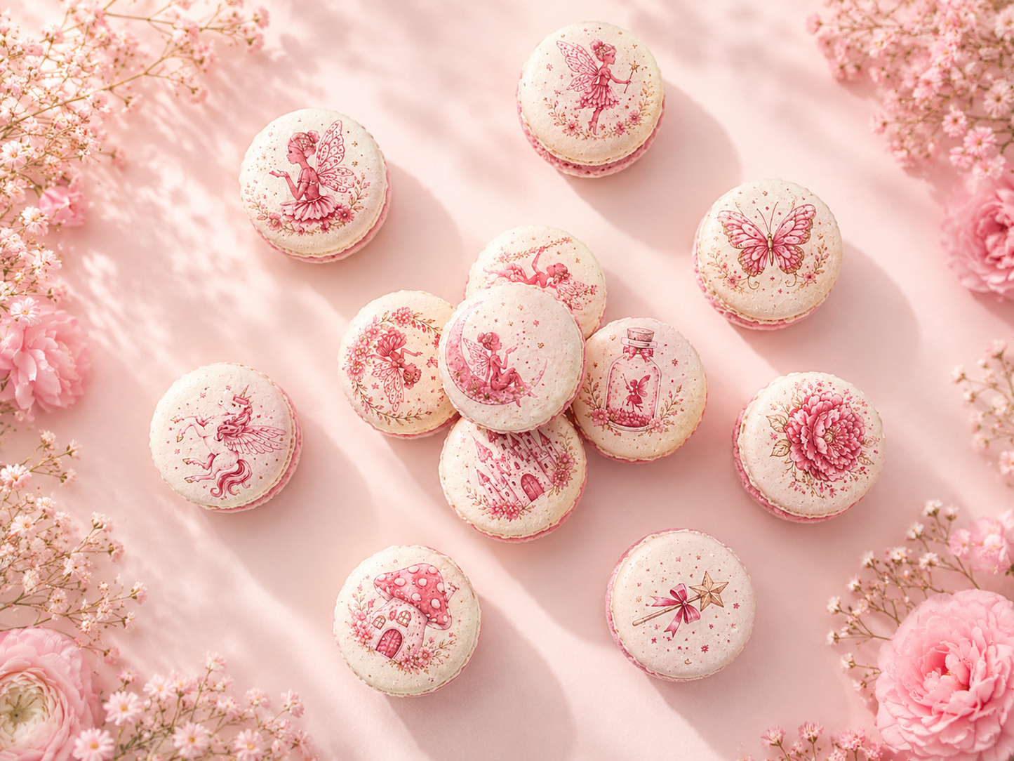 Pink Fairy Garden French Macarons