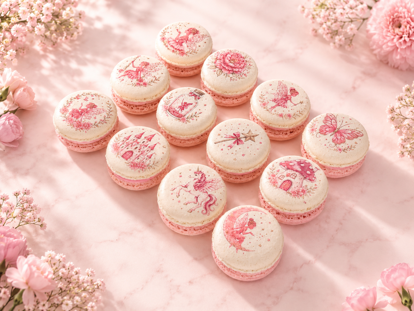 Pink Fairy Garden French Macarons