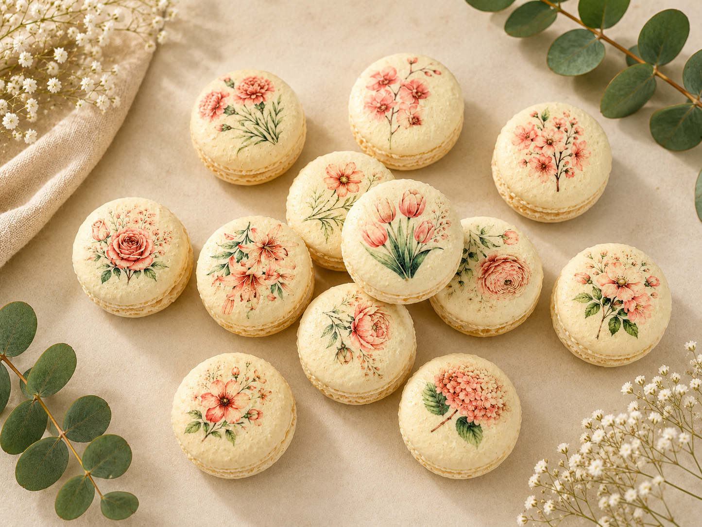 Pink Flower French Macaron Set