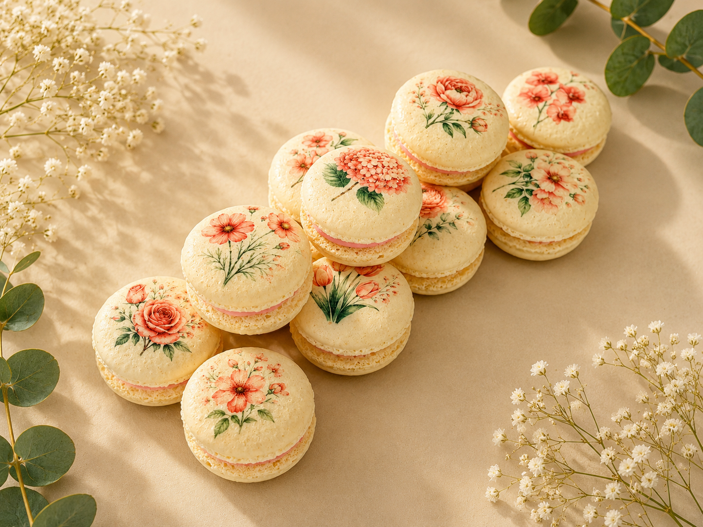 Pink Flower French Macaron Set