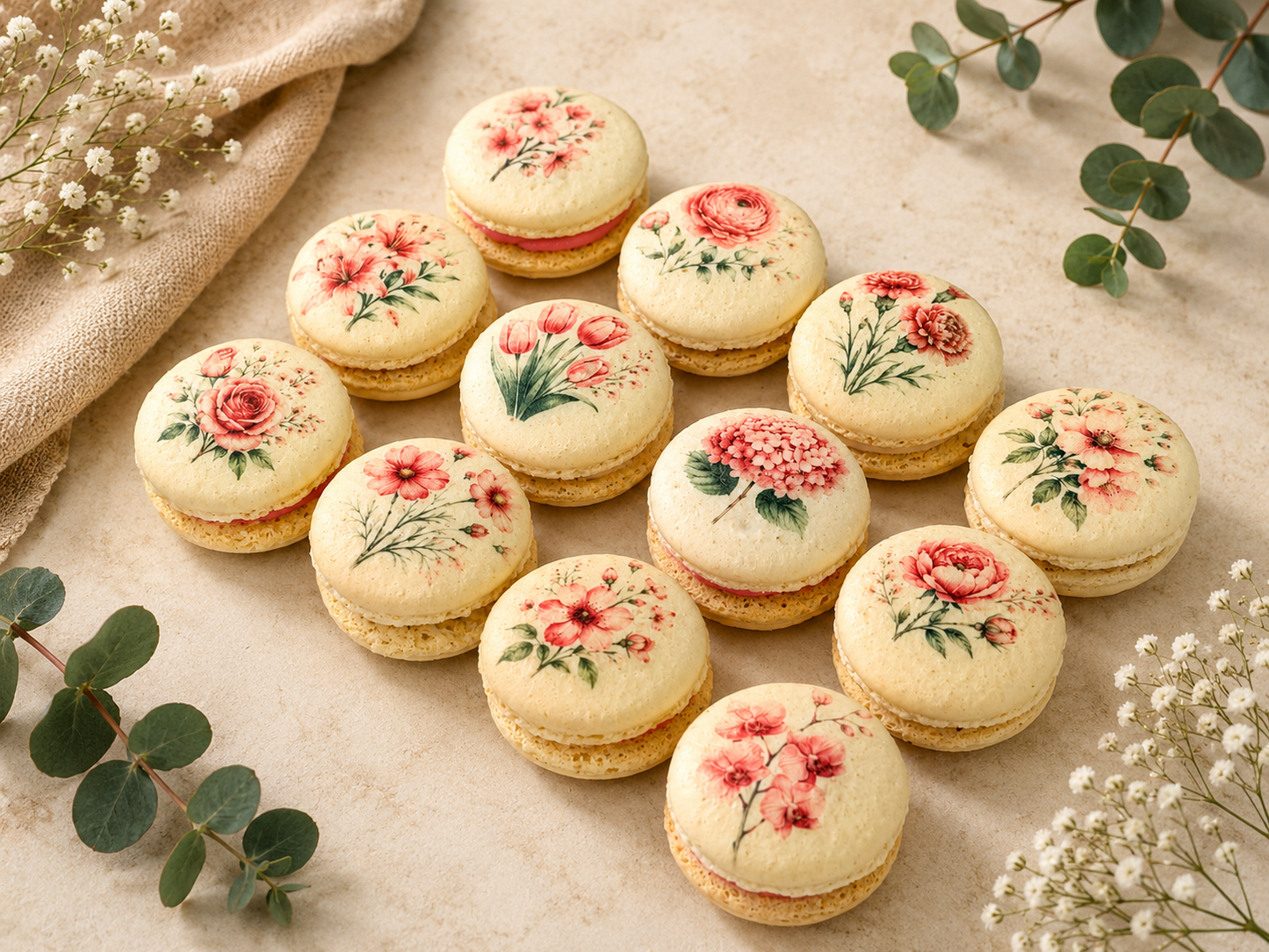Pink Flower French Macaron Set