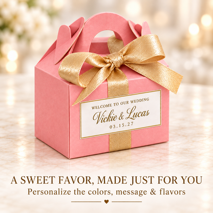 Personalized Pink and Gold Wedding Macaron Favor